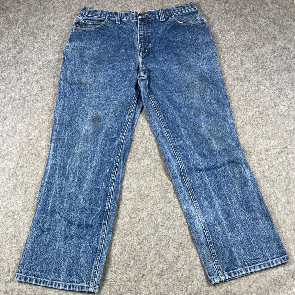Carhartt Flame Resistant FR Jeans Mens 38x30 Blue Medium Wash 280-83 Spots